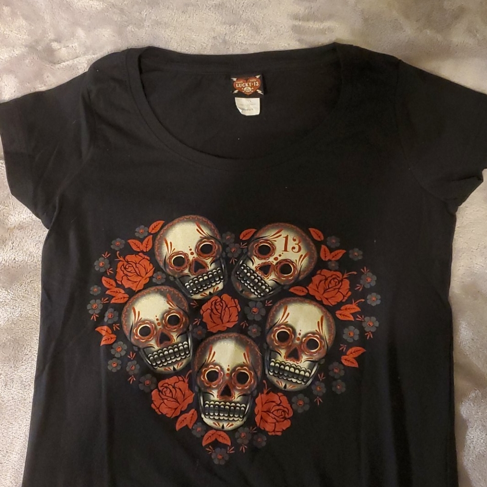 LUCKY 13 Medium skull print Black baby tee